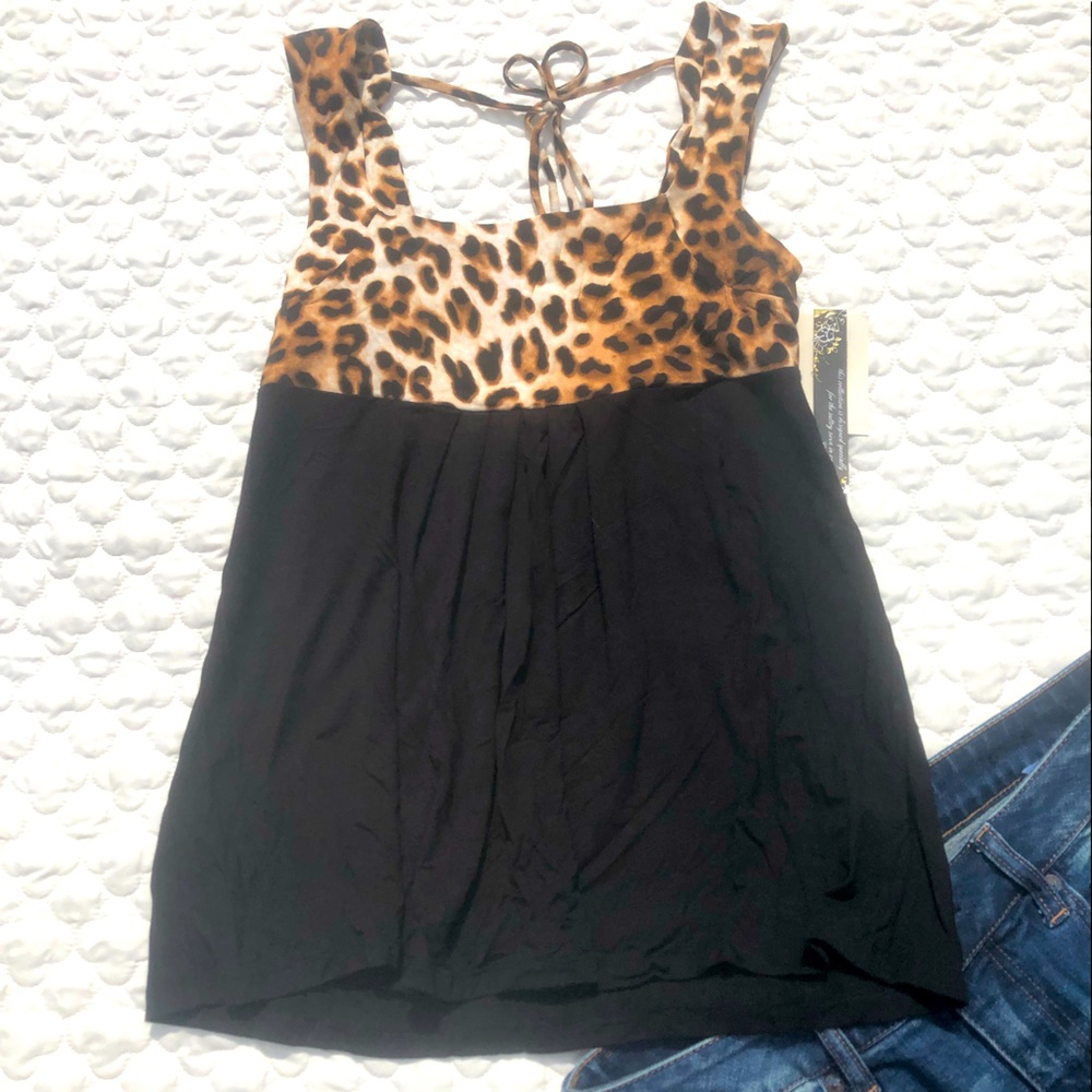 NWT GUESS LEOPARD AND BLACK BABYDOLL TANK